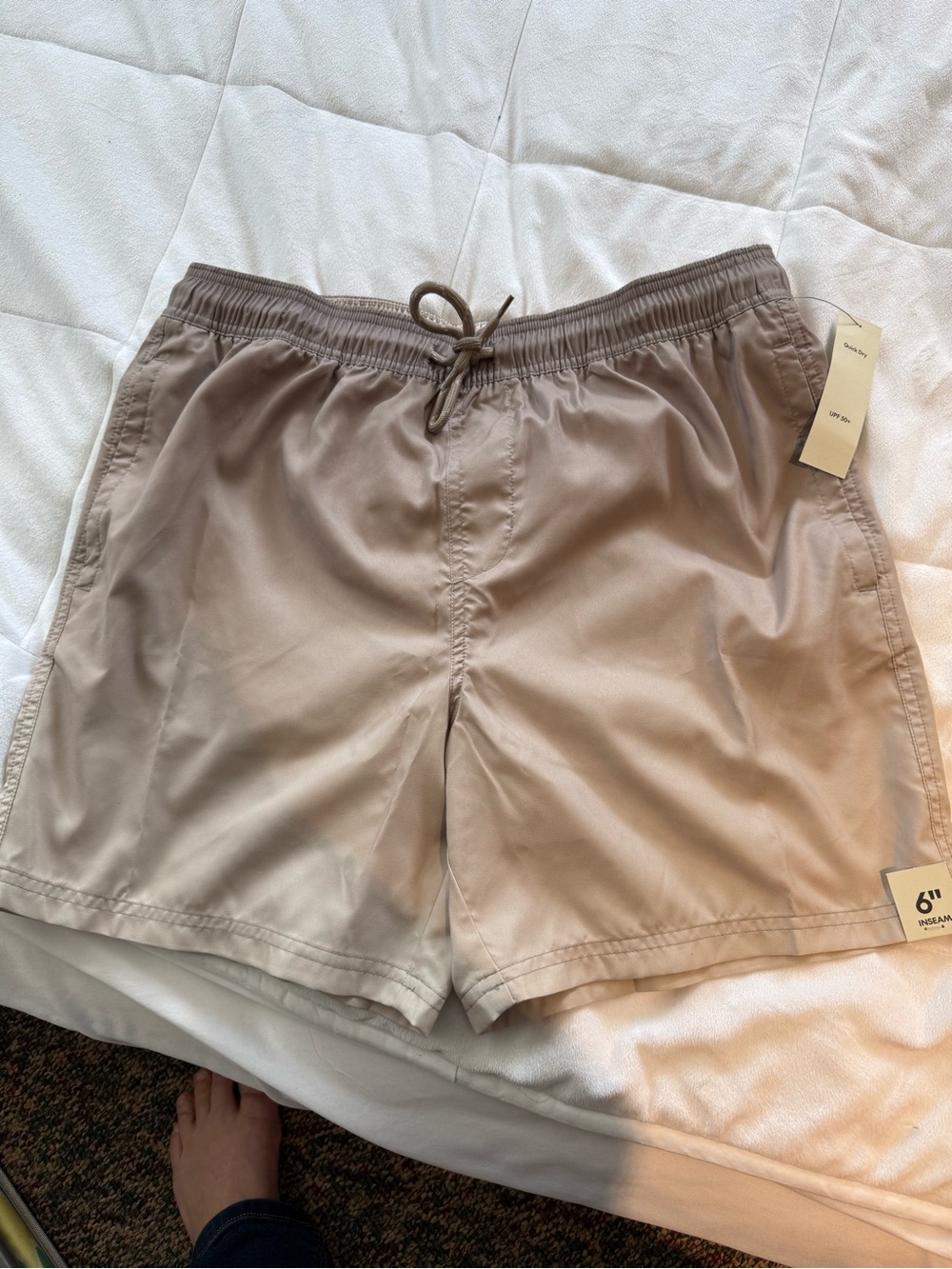 No Boundaries Men's Swim Trunks in Light Taupe